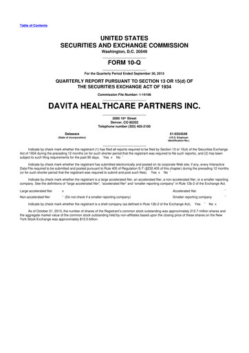 Thumbnail DaVita 10-Q Quarterly Report FY2013 