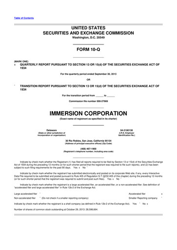 Miniature Immersion Corporation
 10-Q Rapport trimestriel 2013 