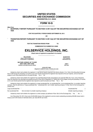 Miniature EXL Service
 10-Q Rapport trimestriel 2013 