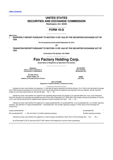 Thumbnail Fox Factory Holding 10-Q Quarterly Report FY2013 