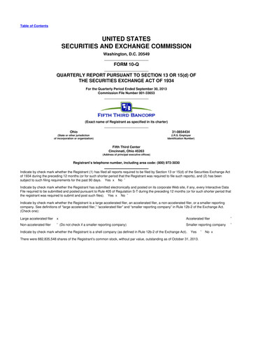 Thumbnail Fifth Third Bank
 10-Q Quarterly Report FY2013 