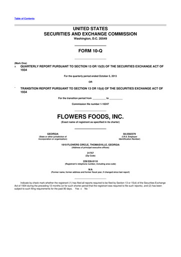 Miniature Flowers Foods
 10-Q Rapport trimestriel 2013 
