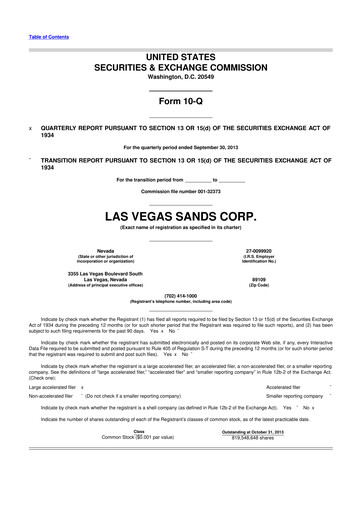 Thumbnail Las Vegas Sands 10-Q Quarterly Report FY2013 