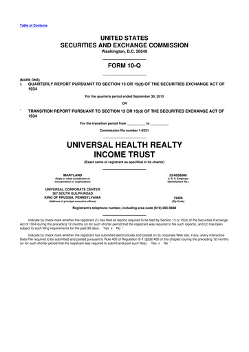 Vorschaubild Universal Health Realty Income Trust 10-Q Quartalsbericht 2013 