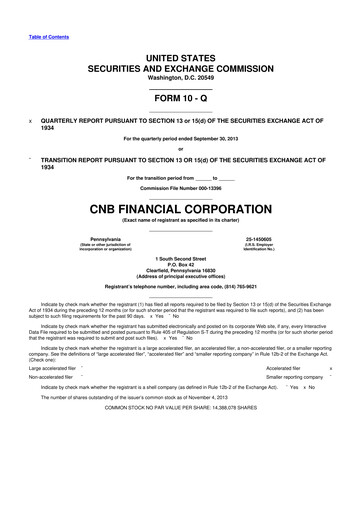 Thumbnail CNB Financial Corp 10-Q Quarterly Report FY2013 