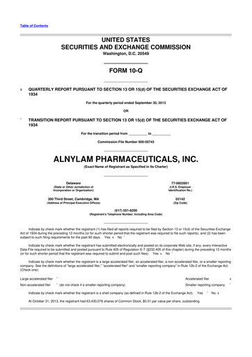 Thumbnail Alnylam Pharmaceuticals
 10-Q Quarterly Report FY2013 