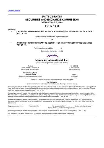 Thumbnail Mondelez International 10-Q Quarterly Report FY2013 