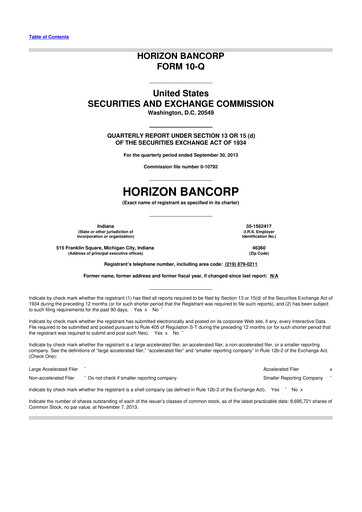 Thumbnail Horizon Bancorp 10-Q Quarterly Report FY2013 