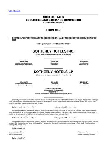 Vorschaubild Sotherly Hotels 10-Q Quartalsbericht  