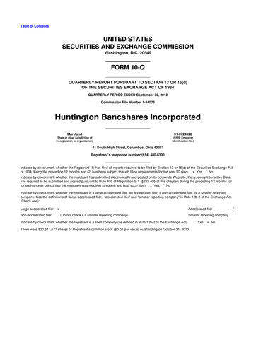 Thumbnail Huntington Bancshares
 10-Q Quarterly Report FY2013 