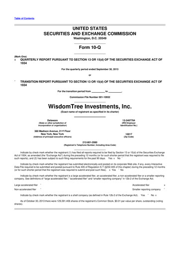 Thumbnail WisdomTree
 10-Q Quarterly Report FY2013 