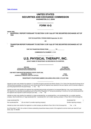 Thumbnail U.S. Physical Therapy, Inc. 10-Q Quarterly Report FY2013 