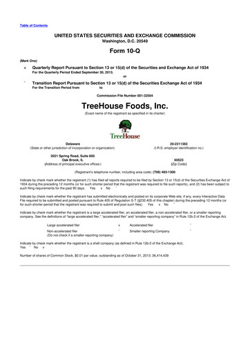 Vorschaubild TreeHouse Foods
 10-Q Quartalsbericht 2013 