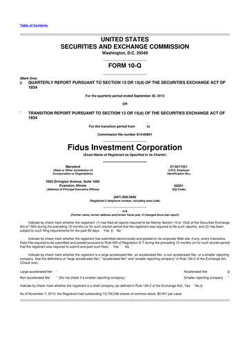 Miniature Fidus Investment Corporation 10-Q Rapport trimestriel  