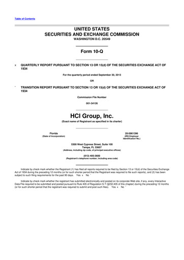 Thumbnail HCI Group
 10-Q Quarterly Report FY2013 