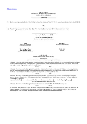 Thumbnail U.S. Global Investors 10-Q Quarterly Report FY2014 