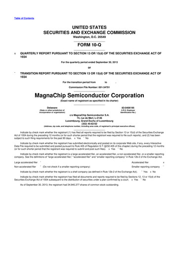 Vorschaubild Magnachip Semiconductor 10-Q Quartalsbericht 2013 