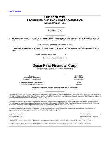 Thumbnail OceanFirst Financial 10-Q Quarterly Report FY2013 