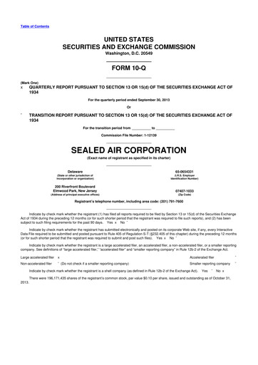 Thumbnail Sealed Air
 10-Q Quarterly Report FY2013 