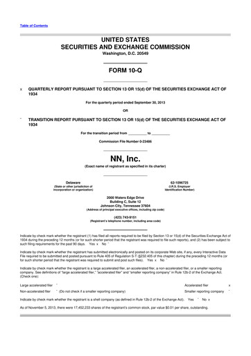 Thumbnail NN, Inc.
 10-Q Quarterly Report FY 