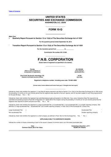 Thumbnail F.N.B. Corporation
 10-Q Quarterly Report FY2013 
