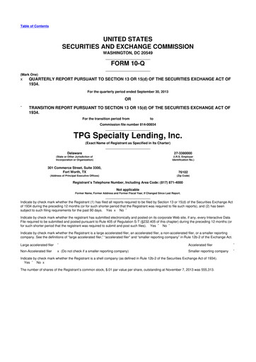 Vorschaubild Sixth Street Specialty Lending 10-Q Quartalsbericht  