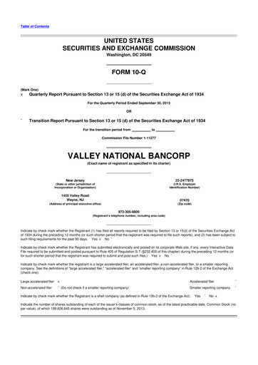 Thumbnail Valley Bank 10-Q Quarterly Report FY2013 
