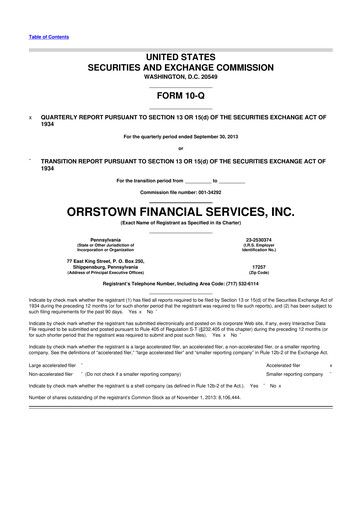 Thumbnail Orrstown Financial Services 10-Q Quarterly Report FY2013 