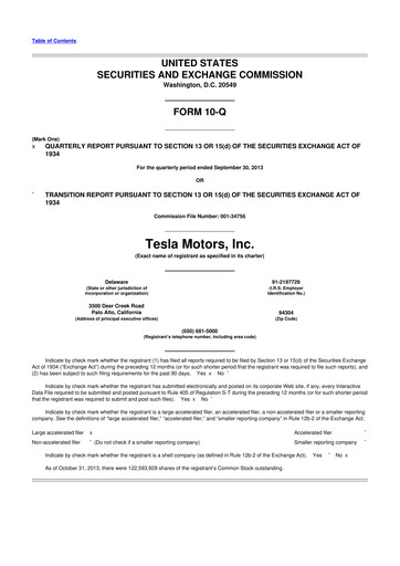 Miniature Tesla 10-Q Rapport trimestriel 2013 