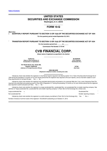 Thumbnail CVB Financial 10-Q Quarterly Report FY2013 