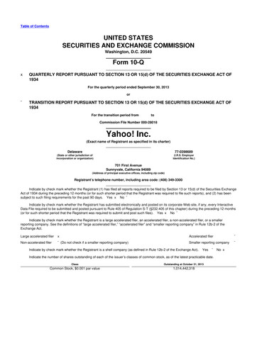 Thumbnail Yahoo Inc. 10-Q Quarterly Report FY2013 