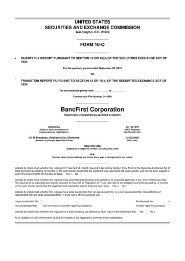 Thumbnail BancFirst 10-Q Quarterly Report FY 