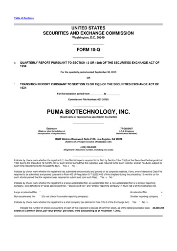 Miniature Puma Biotechnology 10-Q Rapport trimestriel 2013 