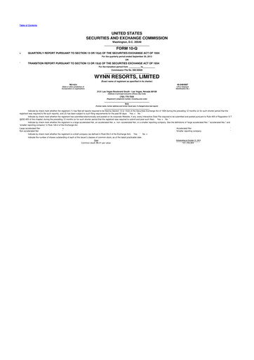 Thumbnail Wynn Resorts
 10-Q Quarterly Report FY2013 