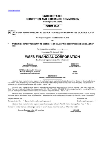 Thumbnail WSFS Financial 10-Q Quarterly Report FY2013 