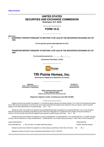 Vorschaubild Tri Pointe Homes 10-Q Quartalsbericht 2013 