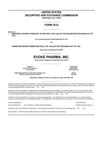 Thumbnail Evoke Pharma
 10-Q Quarterly Report FY2013 