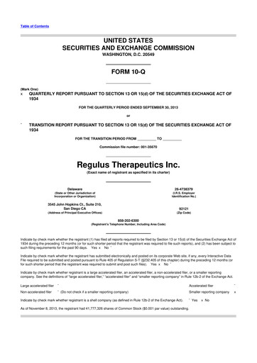 Thumbnail Regulus Therapeutics 10-Q Quarterly Report FY2013 