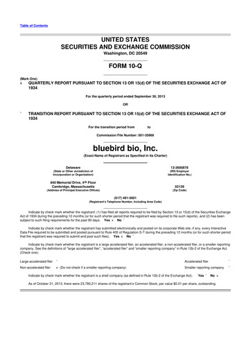 Thumbnail bluebird bio
 10-Q Quarterly Report FY2013 