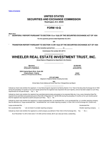 Vorschaubild Wheeler Real Estate Investment Trust 10-Q Quartalsbericht 2013 