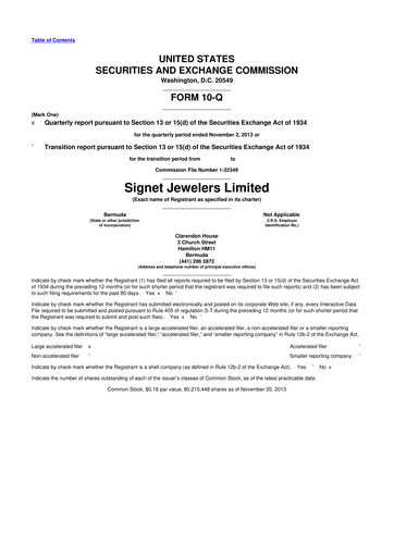 Thumbnail Signet Jewelers
 10-Q Quarterly Report FY2014 