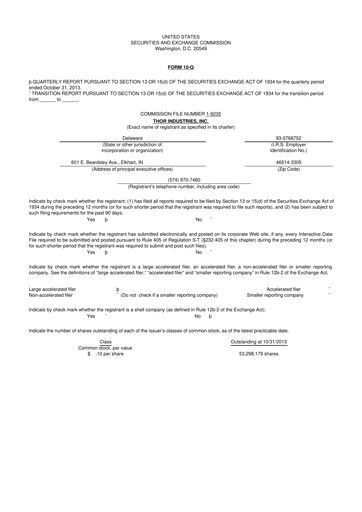 Thumbnail Thor Industries
 10-Q Quarterly Report FY2014 