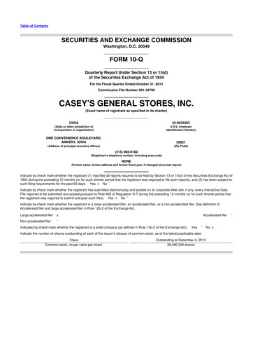 Thumbnail Casey's General Stores
 10-Q Quarterly Report FY2014 