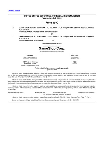 Miniature GameStop
 10-Q Rapport trimestriel 2013 