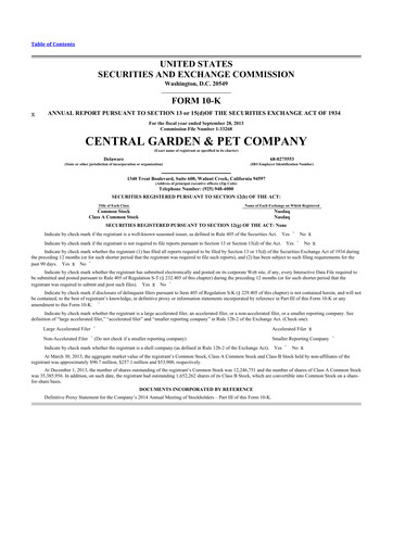 Miniature Central Garden & Pet 10-K Rapport annuel 2013