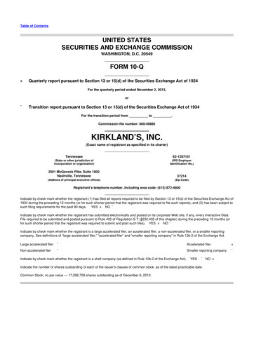 Thumbnail Kirkland's 10-Q Quarterly Report FY2013 