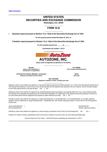 Miniature AutoZone 10-Q Rapport trimestriel 2014 