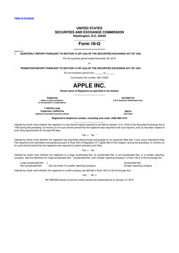 Miniature Apple 10-Q Rapport trimestriel 2014 