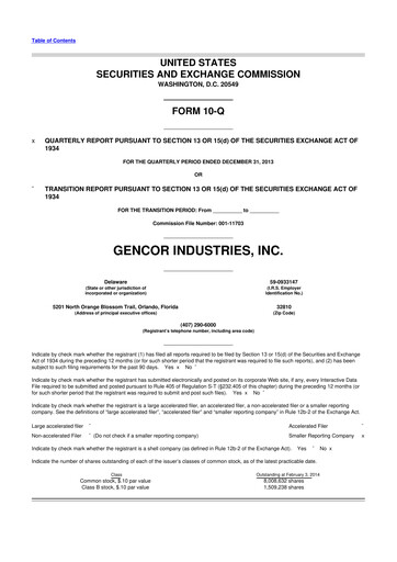 Miniature Gencor Industries
 10-Q Rapport trimestriel 2014 