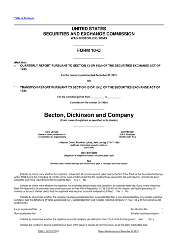 Thumbnail Becton Dickinson 10-Q Quarterly Report FY2014 